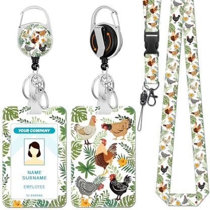Hancynir Chicken Lanyards for Id Badges, Badge Holder Retractable Reel Clip - color: Funny Chickens