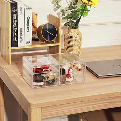 Cq acrylic 1 Pack Clear Stackable Storage Drawers for Vanity,Stackable 3 Drawers Desktop Organizer With Drawers,Cute Desk Storage for Office,Jewelry,Hair Clip,Beauty,Skincare and Make Up Organizers - size: 1 Small Drawer, 1 Medium Drawer, 1 Height Drawer