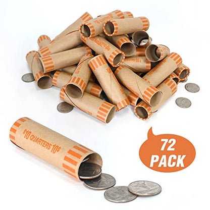 LLIKED 72 PCS Preformed Quarter Coin Wrappers Rolls - size: 72 Quarters Coin Rolls
