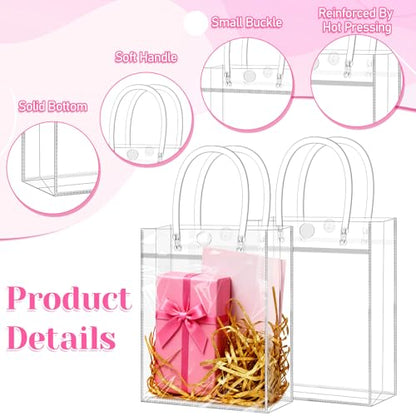 IANFAN 60 Pcs Clear Gift Bags with Handles, Transparent Reusable Tote Bags Plastic Small Gift Wrap for Mother's Day, Boutique, Wedding, Birthday, Baby Shower Party (5.1 x 5.9 x 2.7 Inch)