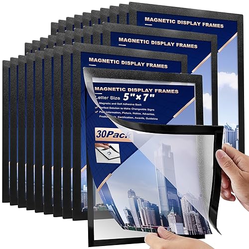 30 Pcs Magnetic Signs Holder, for 5" x 7" Letter, Sturdy PVC Magnet Document Holder, Magnet Picture Poster Frame, Can Self-Adhesive Wall/Door/Window or Magnetic for Refrigerator - size: 30 Pcs- 5"×7"