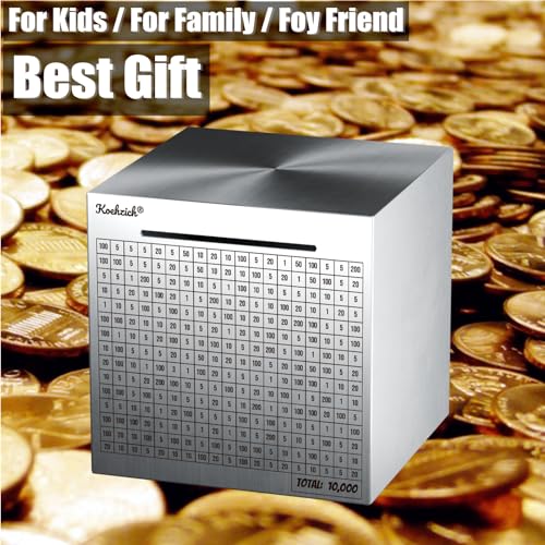 Cash Vault Money Saving Box Stainless Steel Piggy Banks for Adults with Counting 10000 Dollars Target Kids Safe Metal Large Money Break to Open Coin Pan - color: 5.9in-10000 Doalls