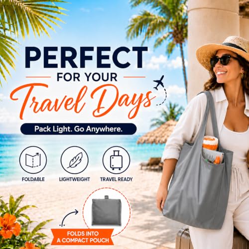 Reusable Grocery Bags 6 Pack, Foldable Shopping Bags with Pouch, Heavy Duty 50 LBS, Machine Washable Travel Totes - color: Gray