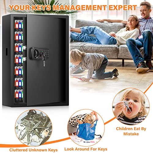 144 Keys Anti-Theft Fireproof Key Cabinet Wall Mount with Combination Lock