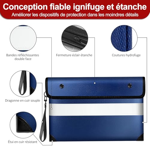 Vailoin 6200°F Fireproof Money Bag, 8 Layers of Heat Insulated Materials - color: Blue, size: 11"x7.7"