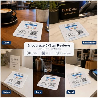 NFC Tap Google Review Acrylic Plate, White, Compact 3.9", 1-PLATE - color: White, size: 3.94" - 1 PLATE