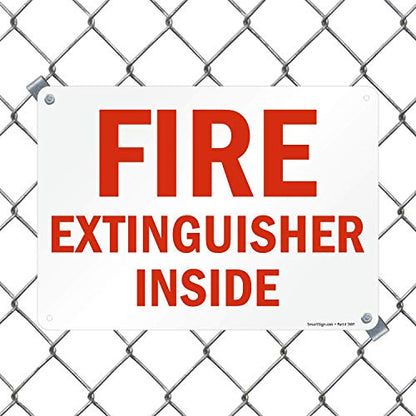 SmartSign 10 x 14 inch “Fire Extinguisher Inside” Sign with Pre-Cleared Holes, Digitally Printed, 55 mil HDPE Plastic, Red and White - size: 10" x 14" Plastic