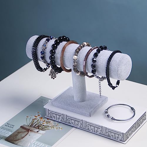 T-Bar Bracelet Holder, Bracelet Display Stand For Selling, Hair Tied Jewelry Organizer Watch Rack For Show (Gray Velvet) - color: Gray Velvet