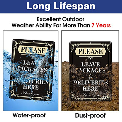 Faittoo Please Leave Packages and Deliveries Here Sign, 14 x 10 Inch Reflective Aluminum Sign, UV Protected and Weatherproof, Durable Ink, Easy to Install and Read, Indoor/Outdoors Use - color: Black - 14 x 10 inch Aluminum - 1 Pack