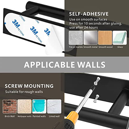 Paper Towel Holder - Eolax Under Cabinet Paper Towel Bar for Kitchen, Wall Mount Self Adhesive or Drilling Paper Towel Rack, 304 Stainless Steel (Black) - color: Black