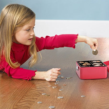 Cash Box with Money Tray, Parrency Small Money Box with Key Lock, 6" x 4 4/5" x 3", Pink - color: Pink, size: Small（5.9")