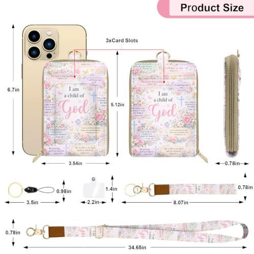 PU Leather Lanyard Wallet with ID Badge Holder with 1 Zip Pocket and 3 Card Slots Keychain Phone Lanyard Wrist Strap, RFID Blocking for Office School Business-I am Child of god - color: I Am Child of God