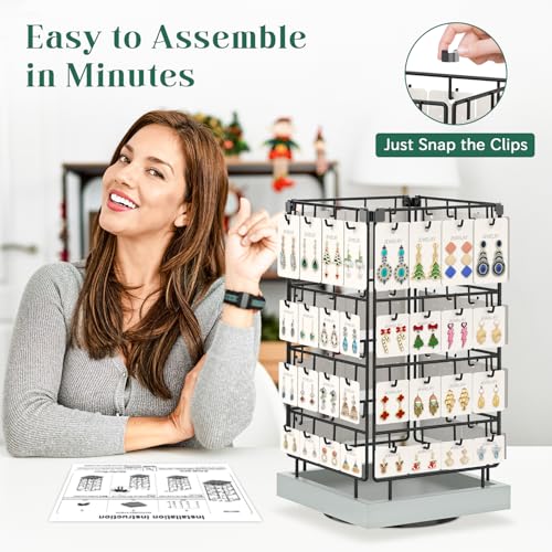 EsLuker.ly Rotating Earring Display Holder Stand for Vendors Selling, Light Grey - color: Light Grey+Black