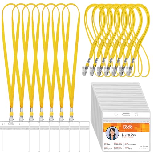 Marspark 100 Sets 4"x3" Name Badge Holder with Lanyard Bulk, Yellow - color: Yellow