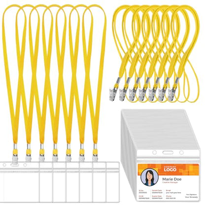 Marspark 100 Sets 4"x3" Name Badge Holder with Lanyard Bulk, Yellow - color: Yellow