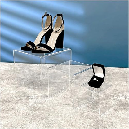 Plymor Clear Acrylic Square Display Risers, 4", 6", 8" Assortment Pack, Set of 3 (Medium) (1/8" Thick)