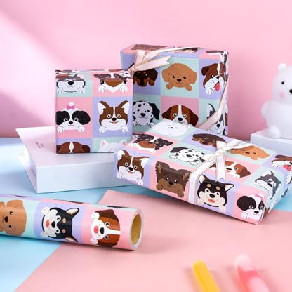 WRAPAHOLIC Puppy Wrapping Paper - Mini Roll - 17 Inch X 33 Feet - Adorable Dog for Dog Lovers, Birthday, Party, Holiday - color: Dog Heads