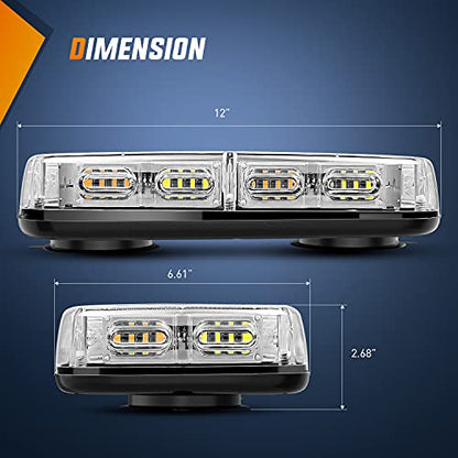 Nilight 12 Inch Roof Top Strobe Lights 48LED Hazard Light Emergency Safety Warning LED Flashing Bar Magnetic Mount 12V 24V Cars Trucks Tractors Snow Plows Construction Vehicles - color: Amber Mix White