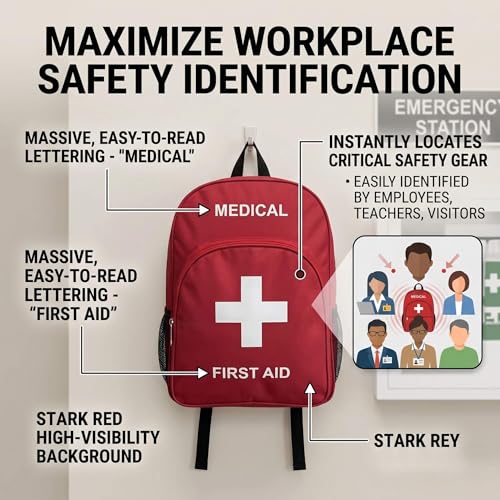 NOVO First Aid Backpack Empty, Medical Backpack, Red Emergency Backpack Bag