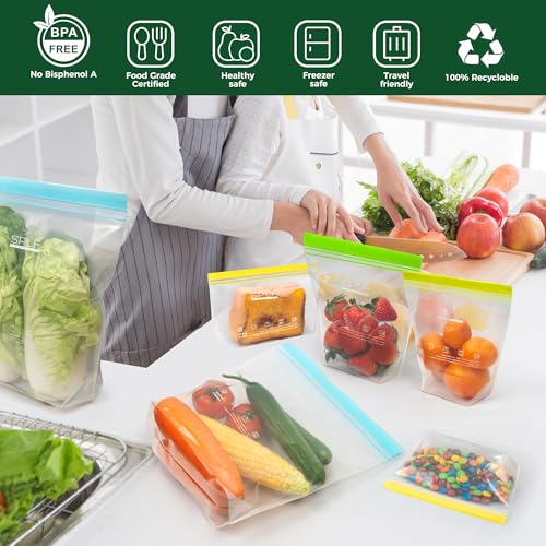 SPLF 12 Pack Reusable Sandwich Bags Dishwasher Microwave Safe - size: Sandwich