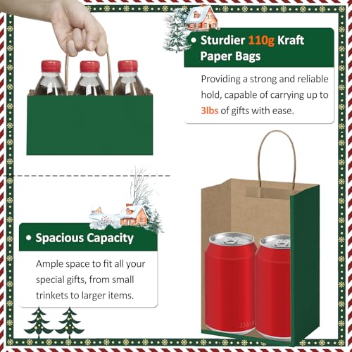 BagDream Small Gift Bags with Handles 5.25x3x8 Inch Forest Green 100Ct Bulk - color: Forest Green