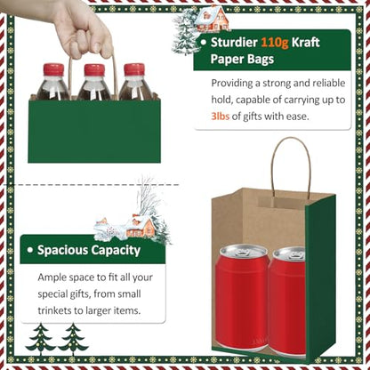 BagDream Small Gift Bags with Handles 5.25x3x8 Inch Forest Green 100Ct Bulk - color: Forest Green