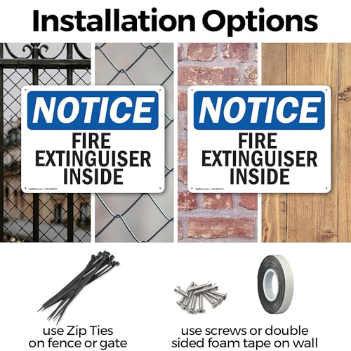 (2 Pack) Fire Extinguisher Inside OSHA Notice Sign 10 Inch X 7 Inch Plastic Sign, Weather Resistant, UV Protected for Workplace, Business, and Construction Site, Made in the USA - size: 10 Inch X 7 Inch, style: Plastic