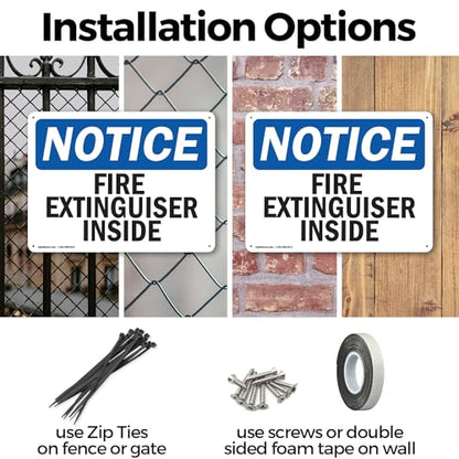 (2 Pack) Fire Extinguisher Inside OSHA Notice Sign 10 Inch X 7 Inch Plastic Sign, Weather Resistant, UV Protected for Workplace, Business, and Construction Site, Made in the USA - size: 10 Inch X 7 Inch, style: Plastic