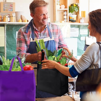 Reginary 50 Pcs Reusable Tote Bags Shopping Bags Non Woven, Black, Purple - color: Black, Purple