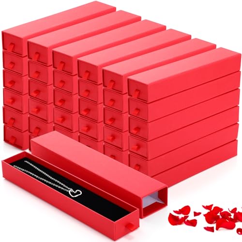 Kenning 36 Pcs Jewelry Gift Box for Necklace Bulk Sliding Drawer - color: Red