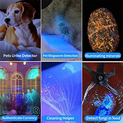 365 nm Black Light Flashlight Powerful Rechargeable,Fluorescent Agent Detection Lamp, Jade, Jewelry, Paper Money, Fungal Detector,LED UV Flashlights 1 Mode Detection Light. - color: Black