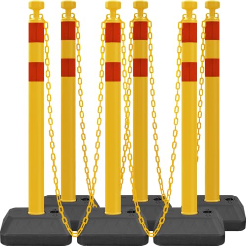 6 Pack 40" Stanchions, Chain Barriers for Crowd Control, Yellow - color: Yellow Red