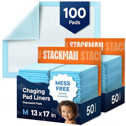 Disposable Changing Pads [100-Pack] Diaper Pad for Baby, Puppy & Dog - Pee & Wee Underpads - Chux Potty Training Liner - Changing Table Cover - 17"x13" Leak-Proof Liners for Incontinence & Travel Use - size: 17" x 13"