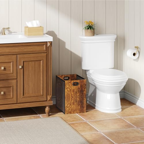 Huxitocan Retro Office Trash Can, Iron and Wood Combination Bedroom Garbage Can, Rectangular Design Wastebasket with Handle, Industrial Style Trash Can for Home Office, 4.5 Gallon (Patent Pending) - size: Large 1PC