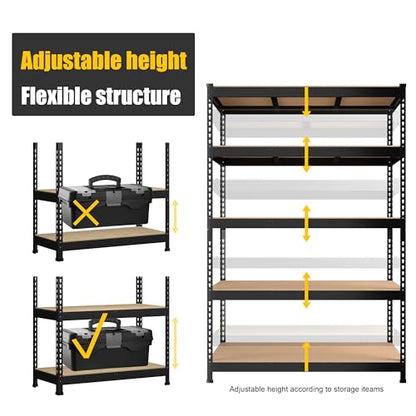 PrimeZone 47"W x 18"D x 72"H Garage Storage Shelves, 5-Tier Metal Shelving - size: 47"W x 18"D x 71"H