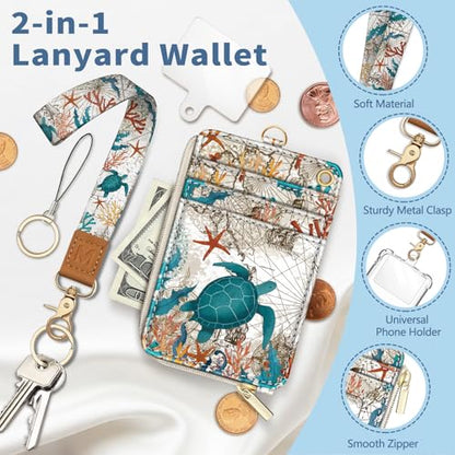 Turtle Lanyard Wallet with Id Badge Holder Keychain for Card Women - color: Sea Turtle
