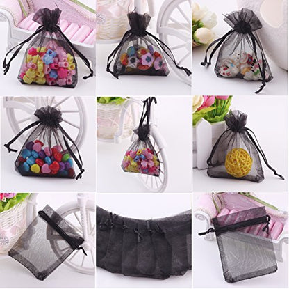 Wudygirl 100 PCS Organza Bags 4"x6" Gift Bags with Drawstring Black - color: Black, size: 4x6 IN