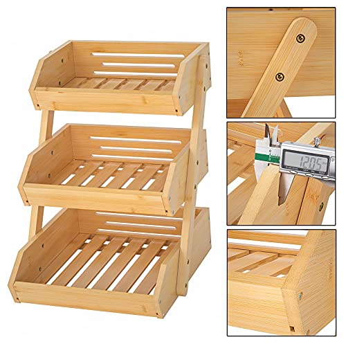 Merysen 3-Tier Bamboo Fruit Basket for Kitchen Countertop, Self-assembly - size: 3 Tier Bamboo