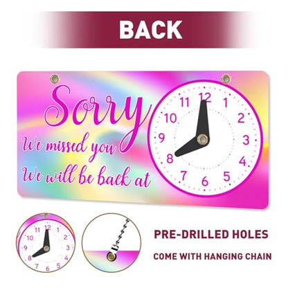 PLIGREAT Rainbow Swirl Double Sided Open Closed Sign with Clock Welcome Please Come In Sorry We Missed You Signs for Business Retail Store Window Wall Decor Hanging Door Signs with Chain, Pink - style: Rainbow Swirl