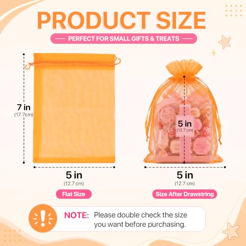 ANZNKU 100PCS Organza Bags 5x7 Orange Small Gift Mesh Drawstring Goodie Bag - color: Orange
