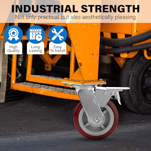 6 Inch Caster Wheels Heavy Duty Casters Set of 4, 6000 LBS Load Capacity - color: Red & Silver, size: 6 Inch