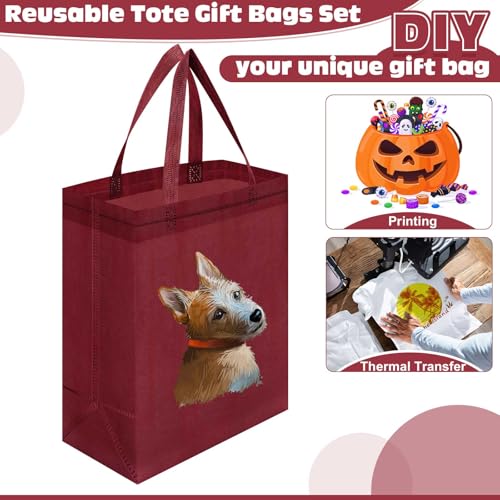Windyun 50 Pcs Reusable Tote Bag Bulk 8 x 4 x 10 Inch, Wine Red - color: Wine Red