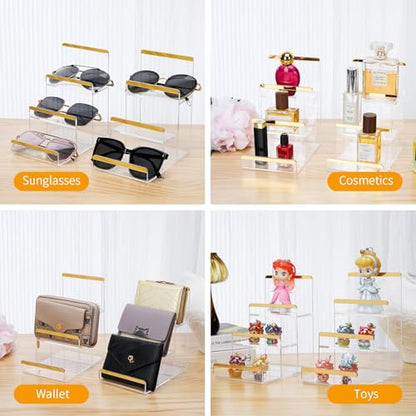 2 Pack 3-Tier Purse Display Stands, Acrylic Wallet Holder Risers Stand, 2-Inch Spacing Clear Clutch Rack Handbag Display Shelf, 4MM Thick Counter Wallet Organizer for Figure Sunglasses Retail Vendor - size: 3 Tier（2pack）