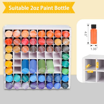 Krafetto 64 Grids Craft Paint Storage Organizer, Wall-mountable Paints Holder, Stackable Paint Bottle Rack Stand for 2oz Acrylic Craft Paints - color: 1pc white paint rack