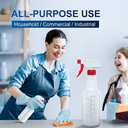 Veco Spray Bottle (5 Pack,32 Oz) with Measurements and Adjustable Nozzle(Mist & Stream Mode), HDPE Plastic Spray Bottles for Cleaning Solution, Household/Commercial/Industrial Use, No Leak and Clog - size: 32 oz 5Pack