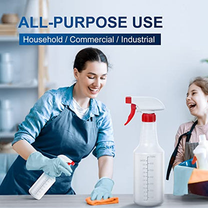 Veco Spray Bottle (5 Pack,32 Oz) with Measurements and Adjustable Nozzle(Mist & Stream Mode), HDPE Plastic Spray Bottles for Cleaning Solution, Household/Commercial/Industrial Use, No Leak and Clog - size: 32 oz 5Pack