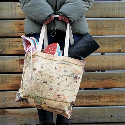 Xplorer Maps Canvas Tote Bag with Handles, Cloth Grocery Shopping Bag, Reusable & Eco-friendly Bag, 100% Cotton, Washable - color: Montana