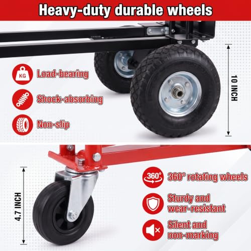 1000 LBS Heavy Duty Steel Hand Truck, 4-in-1 Convertible Dolly Cart - color: Red-1