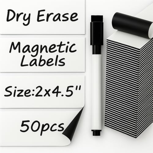 X-bet MAGNET Dry Erase Magnetic Labels, 2x4.5 (5x11cm), 50 pcs, White - color: White 2x4.5" 50 pcs