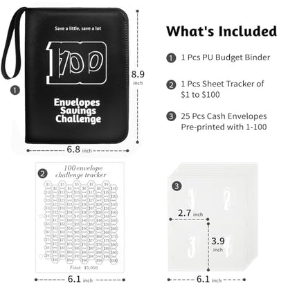 RONMONG 100 Envelopes Challenge Binder, Money Saving Binder, Budget Book - color: Black Style 1